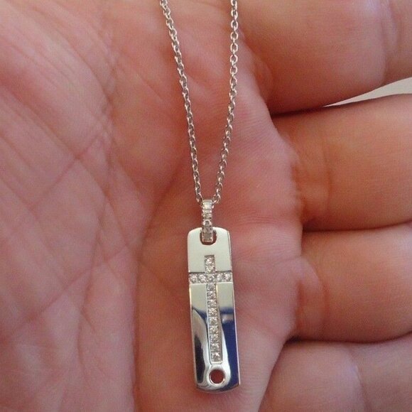 STERLING SILVER CROSS NECKLACE PENDANT W/ .75 cts LAB CREATED DIAMONDS/ 18 INCH - Picture 1 of 8